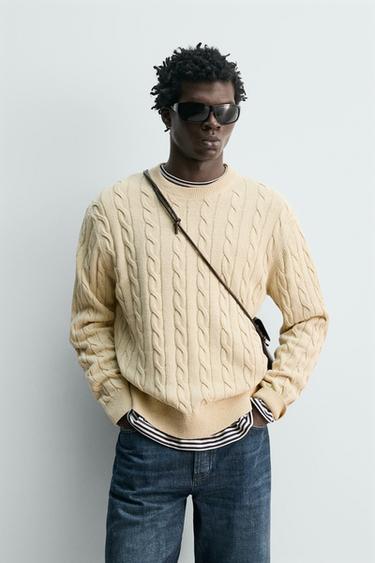 COTTON BLEND CABLE KNIT JUMPER - Vanilla by Zara