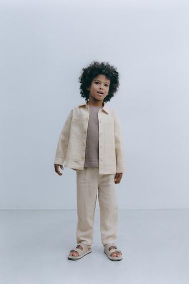 LINEN OVERSHIRT WITH LABEL - Light beige by Zara
