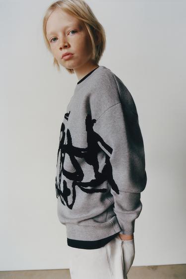 GRAFFITI KNIT SWEATER - Grey by Zara