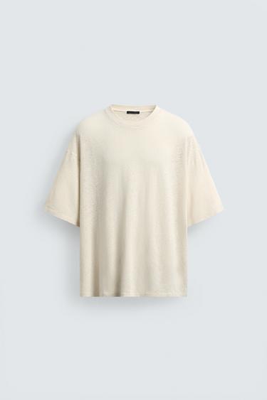 HAWAII WASHED COTTON - LINEN T-SHIRT - Oyster-white by Zara