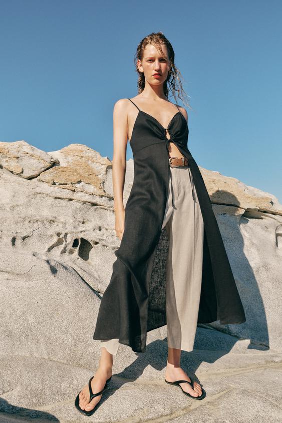 LONG LINEN BLEND CAMISOLE TOP - Anthracite grey by Zara - Image 0