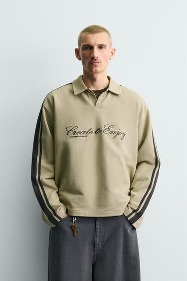 BOXY FIT SWEATSHIRT WITH EMBROIDERED STRIPES - camel by Zara