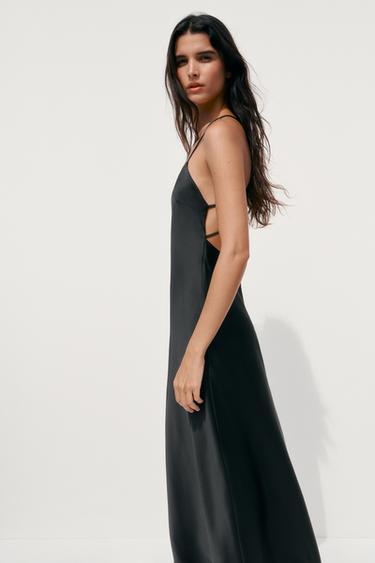 SATIN MIDI DRESS WITH STRAPS ON THE BACK - Black by Zara