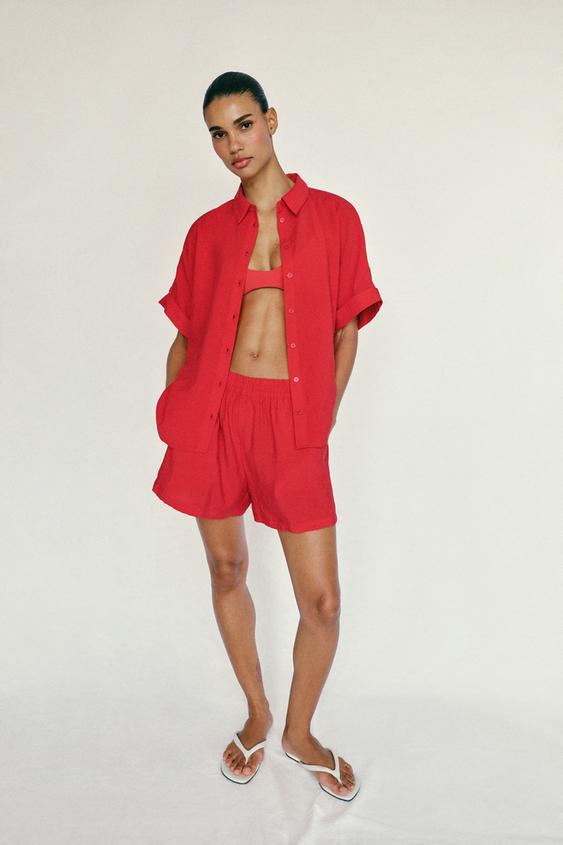 RELAXED SHORTS WITH ELASTIC WAIST - Red by Zara - Image 0