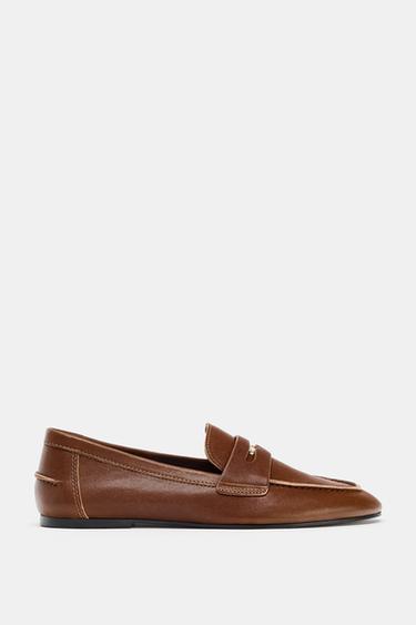 LEATHER PENNY LOAFERS - Brown by Zara