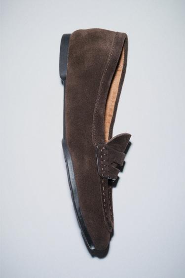 SPLIT SUEDE LOAFERS - Chocolate Brown by Zara