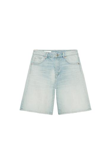 TRF MID-WAIST BAGGY DENIM BERMUDA SHORTS - Light blue by Zara