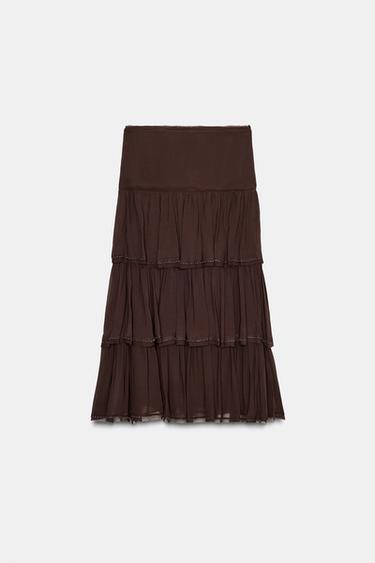 ZW COLLECTION BEADED RUFFLED SKIRT - Brown by Zara