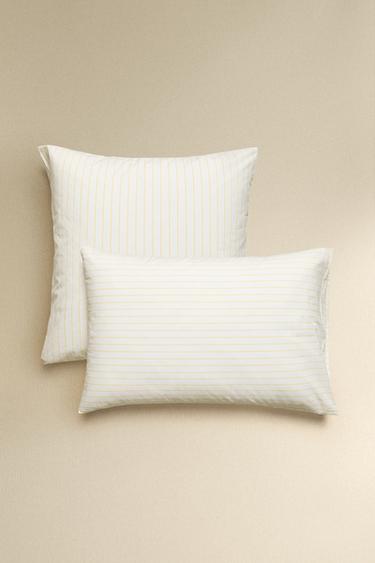 STRIPED WASHED COTTON PILLOWCASE - Yellow by Zara
