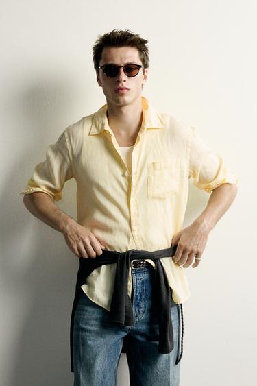100% LINEN REGULAR FIT SHIRT - Yellow by Zara