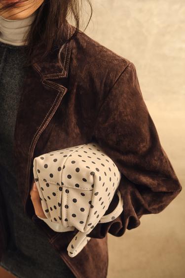 PRINTED SPLIT SUEDE BOWLING BAG - Ecru by Zara