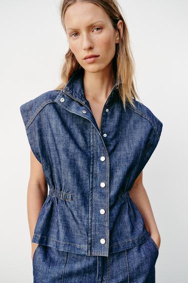 ELASTIC WAIST WAISTCOAT WITH LINEN - Indigo by Zara