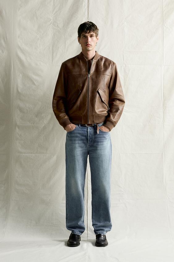 VINTAGE EFFECT LEATHER BOMBER JACKET - Brown by Zara - Image 0