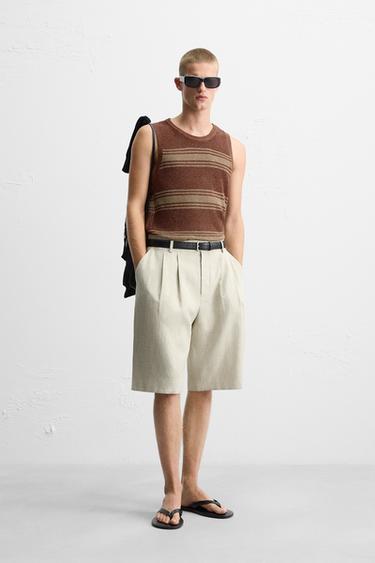 LINEN-VISCOSE KNIT TANK TOP - Brown by Zara