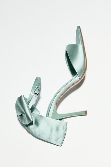 MAXI BOW HEELED SANDALS - Sea Green by Zara