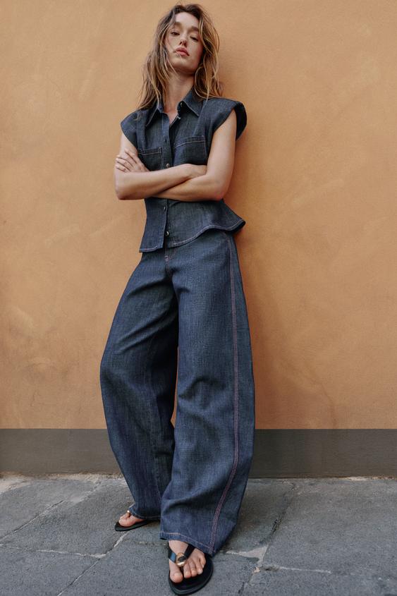 LINEN BARREL TROUSERS - Indigo by Zara - Image 0