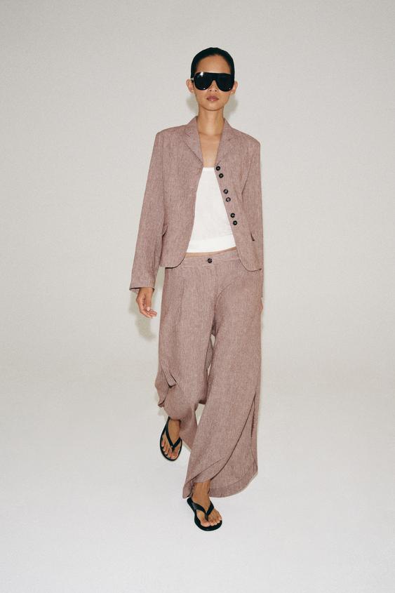 ZW COLLECTION LINEN BLEND TROUSERS WITH SIDE SLITS - Burgundy by Zara - Image 0