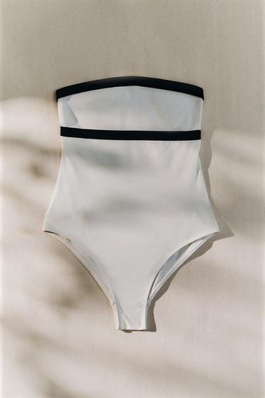 BEACH SWIMSUIT WITH CONTRAST STRIPE - Ecru by Zara