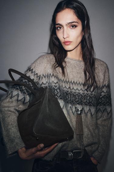 SPLIT SUEDE SHOULDER BAG - Grey by Zara