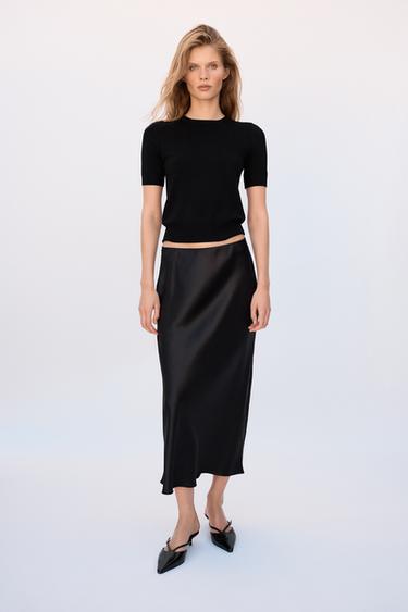 BASIC SHORT SLEEVE KNIT TOP - Black by Zara