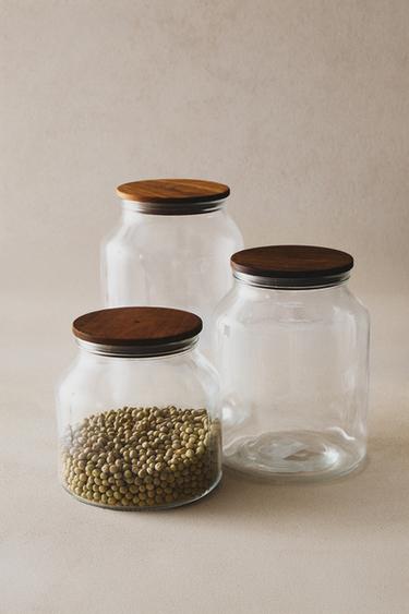 ACACIA WOOD AND GLASS STORAGE JAR - Transparent by Zara