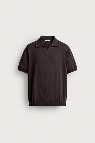 REGULAR FIT RIBBED KNIT POLO SHIRT - Chocolate by Zara