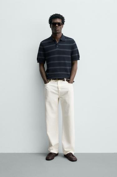 REGULAR FIT PIQUÉ KNIT POLO SHIRT - Navy blue by Zara