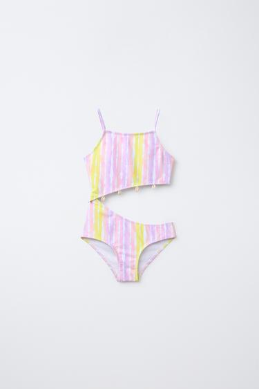 6-14 YEARS/ TIE-DYE SWIMSUIT WITH SHELL AND CUT-OUT DETAIL - Pink / Lilac by Zara