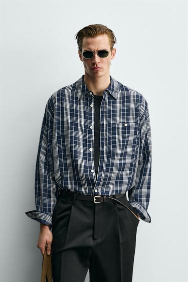 FLOWING CHECK SHIRT - Navy / White by Zara