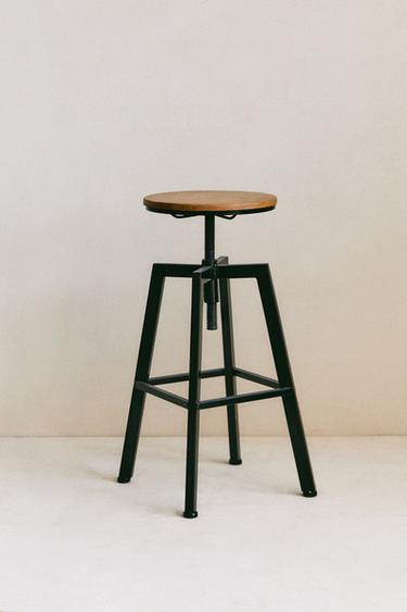 WOOD AND METAL SWIVEL BAR STOOL - Black by Zara