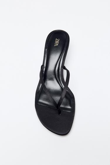 SATIN KITTEN HEEL SANDALS - Black by Zara