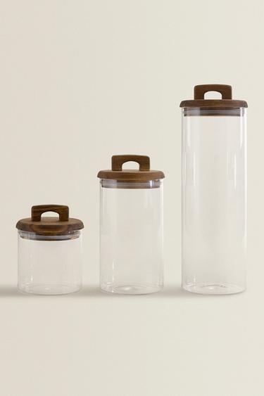 BOROSILICATE GLASS AND WOOD STORAGE JAR - Light beige by Zara - Image 0
