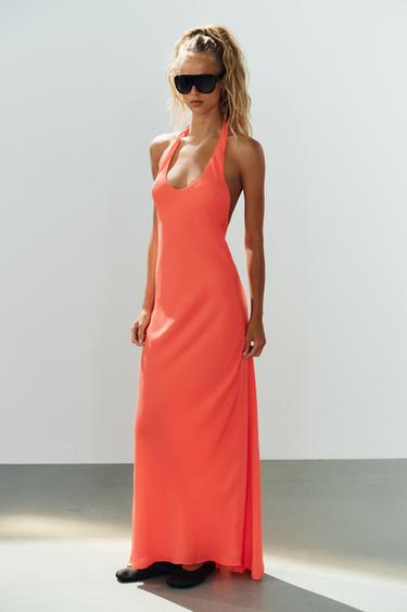 LONG HALTER DRESS - Neon orange by Zara