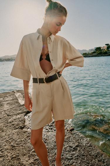 SHORT SHIRT WITH WIDE SLEEVES - Beige by Zara