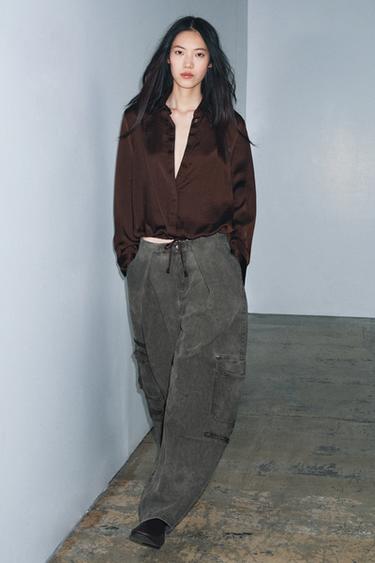 SATIN SHIRT ZW COLLECTION - Brown by Zara