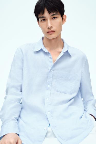 COTTON - LINEN SHIRT - Sky blue by Zara