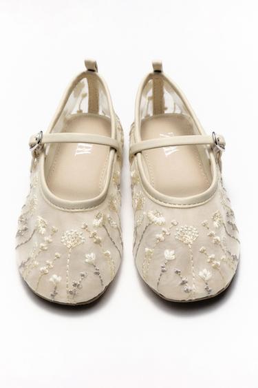 EMBROIDERED BALLERINAS - Ecru White by Zara