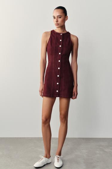 Z1975 DENIM MINI DRESS - Dark burgundy by Zara