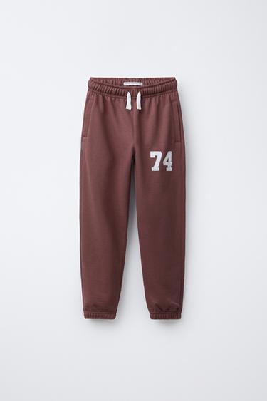 EMBROIDERED NUMBER JOGGING TROUSERS - Burgundy by Zara