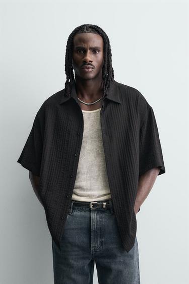 FLUID EMBOSSED TEXTURE SHIRT - Black by Zara