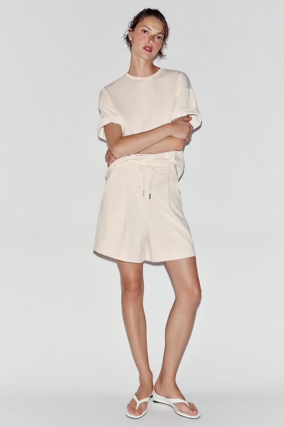 PLEATED HEAVY COTTON BERMUDA SHORTS - Ecru by Zara - Image 0
