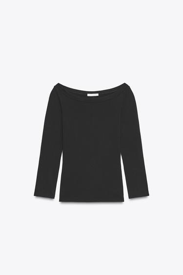 BOAT NECK T-SHIRT - Black by Zara