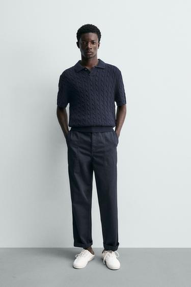 CABLE KNIT TEXTURED POLO SHIRT - Navy blue by Zara - Image 0