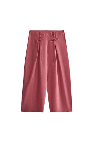 PLEATED TROUSERS WITH BOWS - Pink by Zara