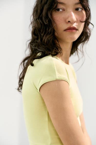 POLKA DOT CROPPED SHORT SLEEVE T-SHIRT - Neon green by Zara