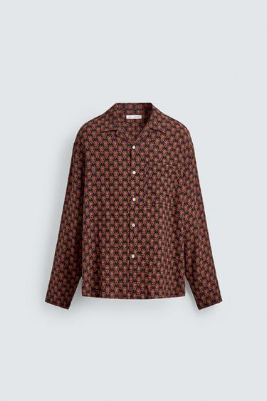 FLUID GEOMETRIC PRINT SHIRT - BLACK/ORANGE by Zara