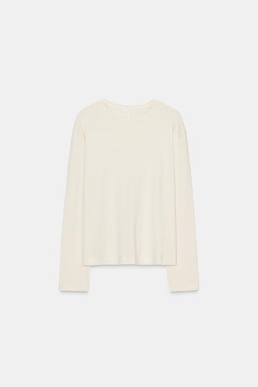 RIBBED LONG SLEEVE T-SHIRT - Ecru by Zara