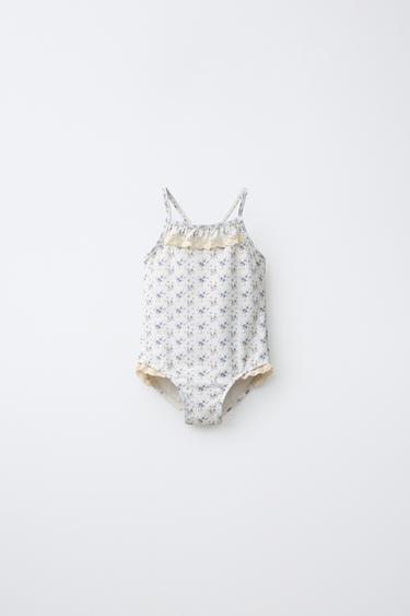 2-6 YEARS/ LACE TRIM FLORAL SWIMSUIT - Beige by Zara