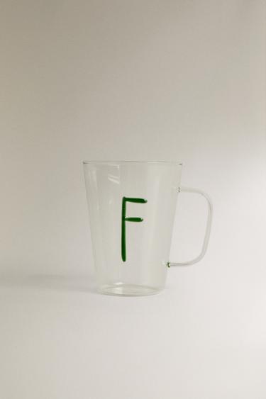 BOROSILICATE MUG WITH INITIAL F - Greenish by Zara