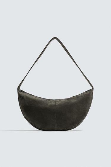 LEATHER SHOULDER BAG - Grey by Zara